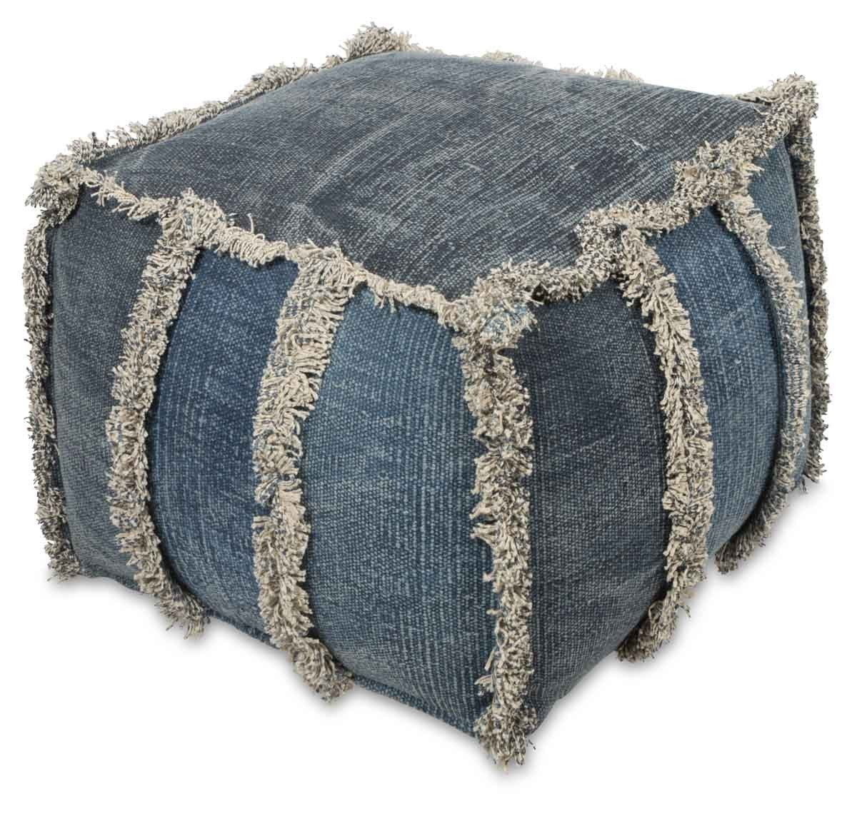 Kitson Square Hand Woven Stone Wash Cotton Ottoman with Thermocol Bean Filler-abc
