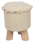 Kitson Round Hand Woven Stone Wash Cotton Stool with Wooden Legs-abc