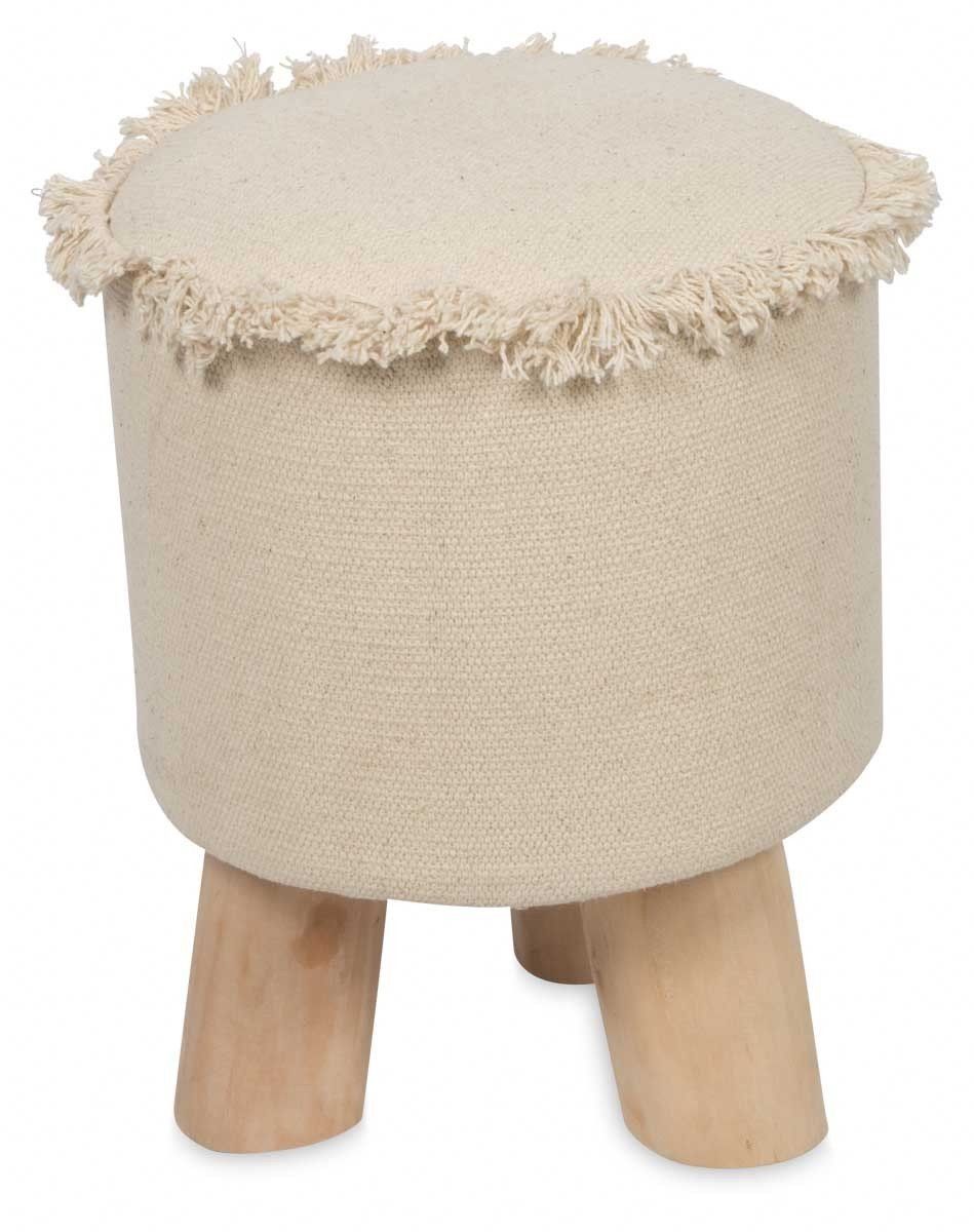 Kitson Round Hand Woven Stone Wash Cotton Stool with Wooden Legs-abc