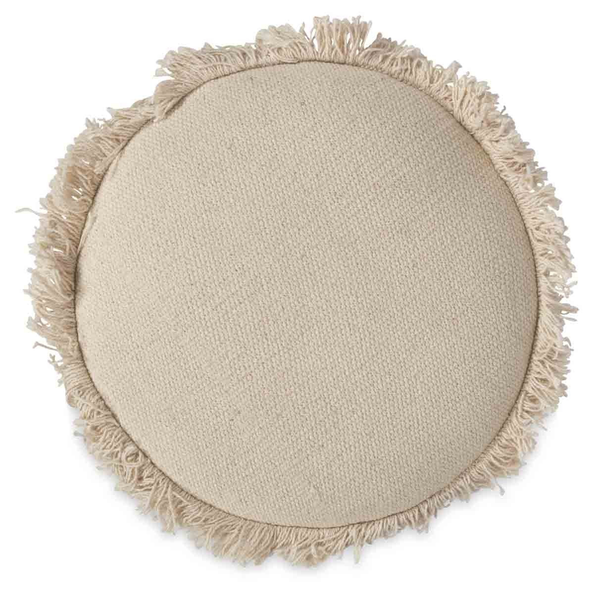 Kitson Round Hand Woven Stone Wash Cotton Stool with Wooden Legs-abc