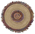 Round Multicolour Jute & Cotton Chindi Rug 200cm - Natural/Multi-abc