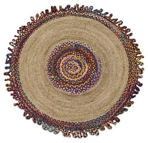 Round Multicolour Jute & Cotton Chindi Rug 200cm - Natural/Multi-abc