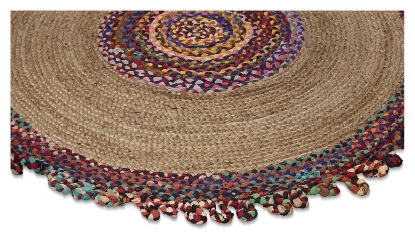Round Multicolour Jute & Cotton Chindi Rug 200cm - Natural/Multi-abc
