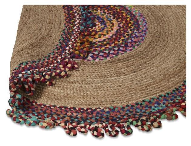 Round Multicolour Jute & Cotton Chindi Rug 200cm - Natural/Multi-abc