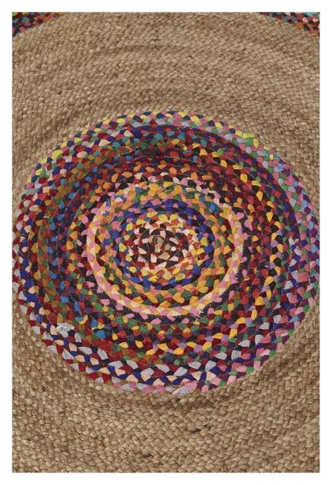 Round Multicolour Jute & Cotton Chindi Rug 200cm - Natural/Multi-abc