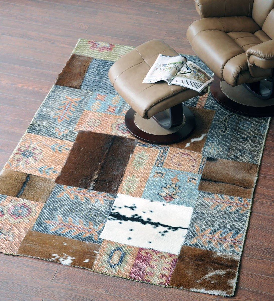 Rug Aramis Handmade Patch Wool and Hair on Hide-abc