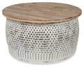 Vintage Round Distressed Wood and Iron Coffee Table-abc