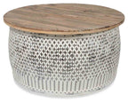 Vintage Round Distressed Wood and Iron Coffee Table-abc