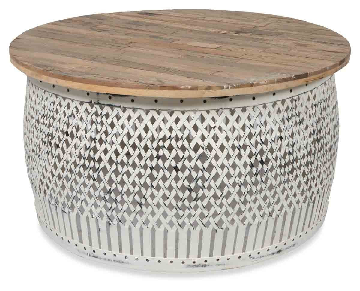 Vintage Round Distressed Wood and Iron Coffee Table-abc