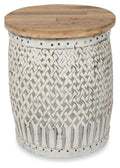 Vintage Round Distressed Wood and Iron Accent Table-abc