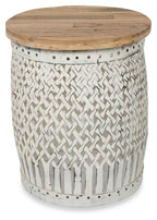 Vintage Round Distressed Wood and Iron Accent Table-abc