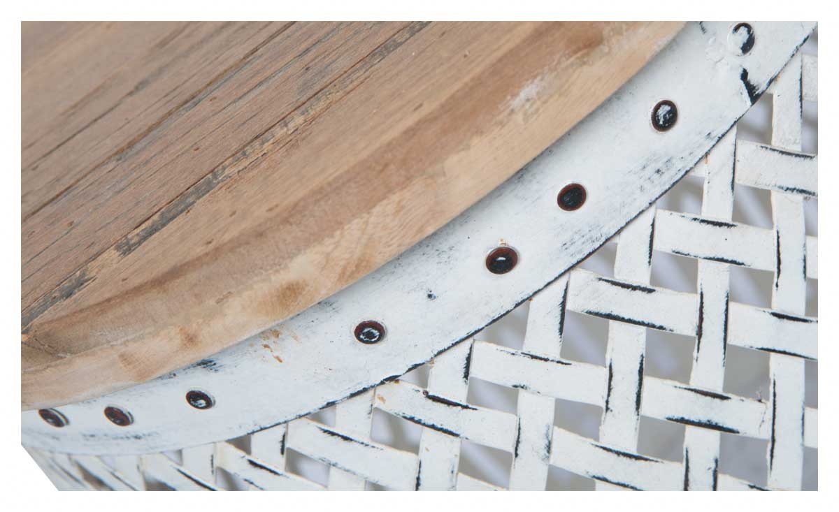 Vintage Round Distressed Wood and Iron Accent Table-abc