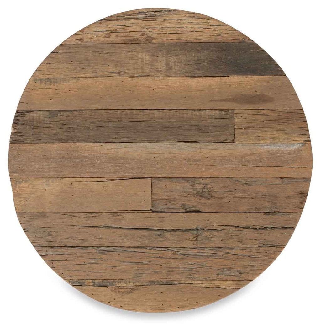 Vintage Round Distressed Wood and Iron Accent Table-abc