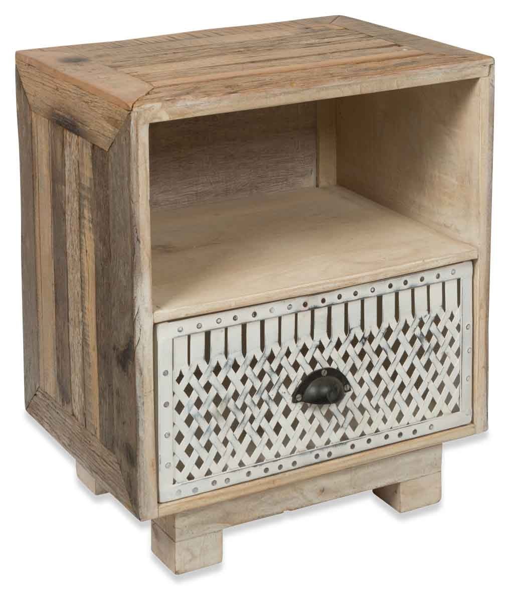 Vintage Distressed Wood and Iron One Drawer Bedside Table-abc