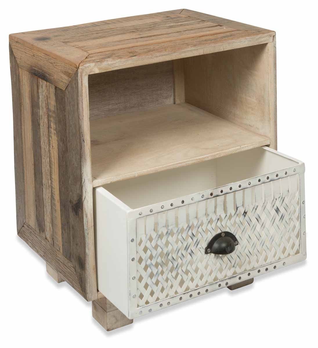 Vintage Distressed Wood and Iron One Drawer Bedside Table-abc