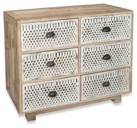 Vintage Distressed Wood and Iron Six Drawer Dresser-abc