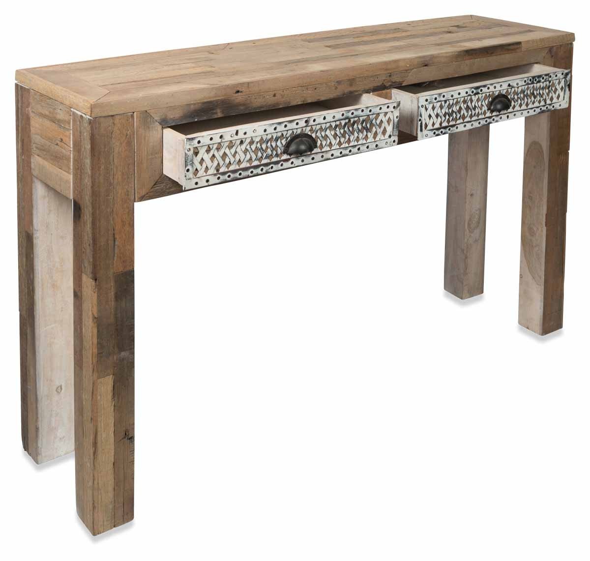 Vintage Distressed Wood and Iron Two Drawer Console-abc