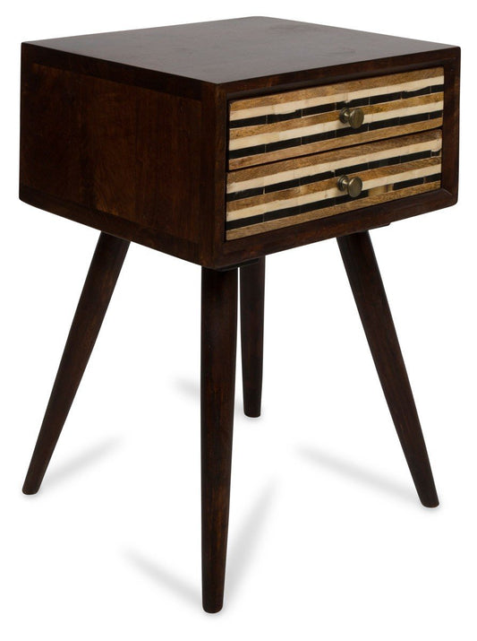 Wooden Two Draw Side Table with Straight Line Bone Inlay-abc