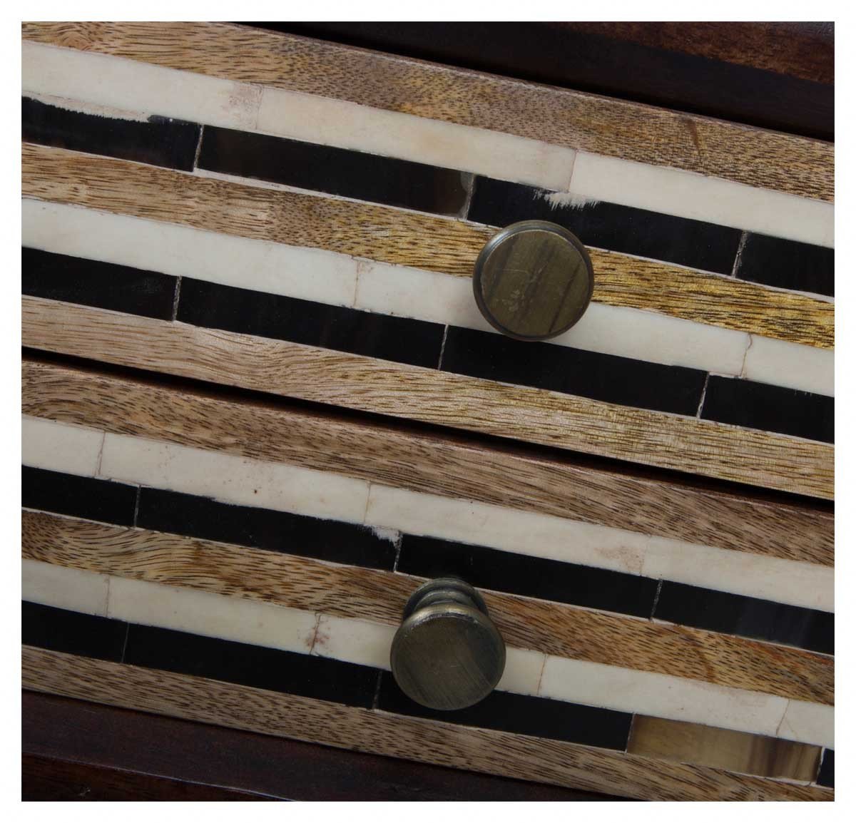 Wooden Two Draw Side Table with Straight Line Bone Inlay-abc