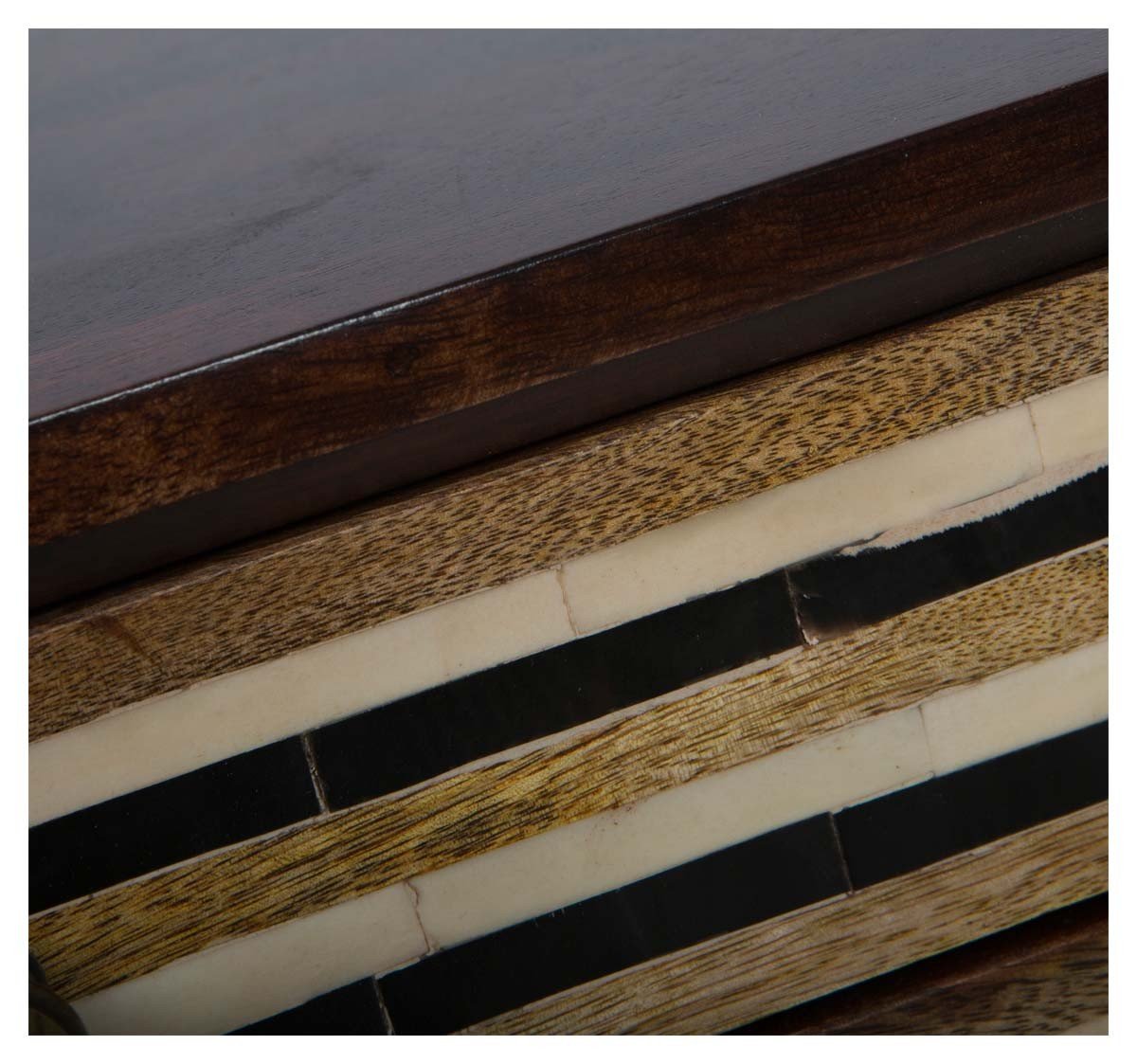 Wooden Two Draw Side Table with Straight Line Bone Inlay-abc
