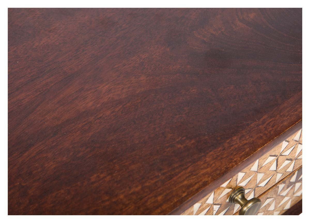 Wooden Two Draw Side Table with Straight Line Bone Inlay-abc
