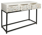 Flat Mother of Pearl Shell Wooden Console with Three Draws-abc