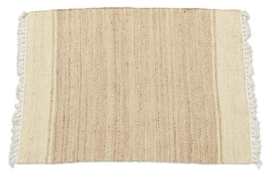 Asmita Jute HandLoom Floor Mats with Tassels - Ivory/Natural-abc