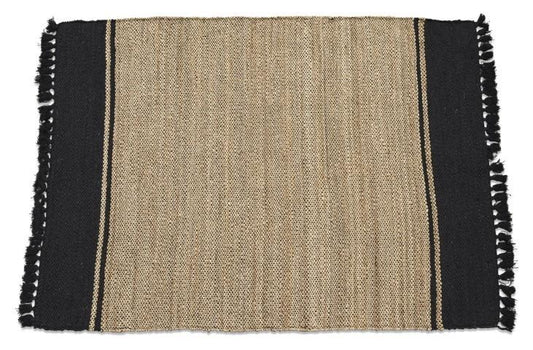 Asmita Jute HandLoom Floorr Mats with Tassels - Black/Natural-abc