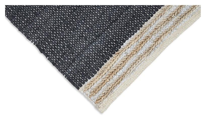 Leather Jute Sumak Handloom Rug - Black-abc