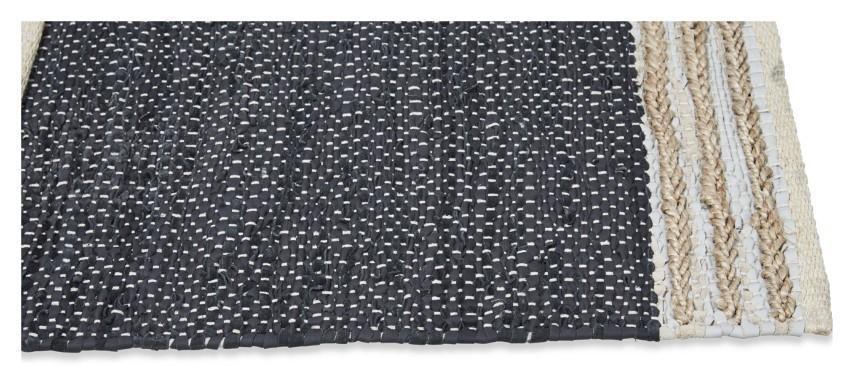 Leather Jute Sumak Handloom Rug - Black-abc