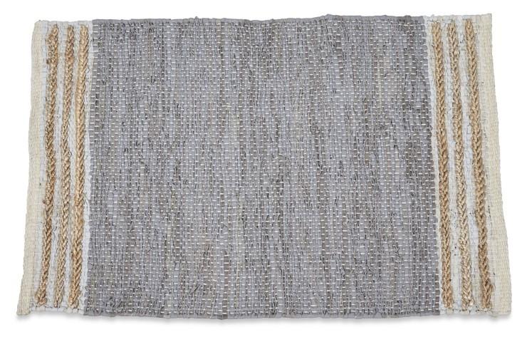 Leather Jute Sumak Handloom Rug - Light Grey-abc
