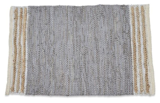 Leather Jute Sumak Handloom Rug - Light Grey-abc