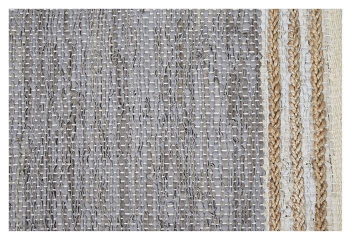 Leather Jute Sumak Handloom Rug - Light Grey-abc