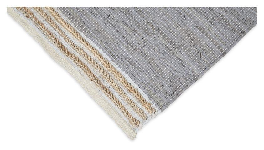Leather Jute Sumak Handloom Rug - Light Grey-abc