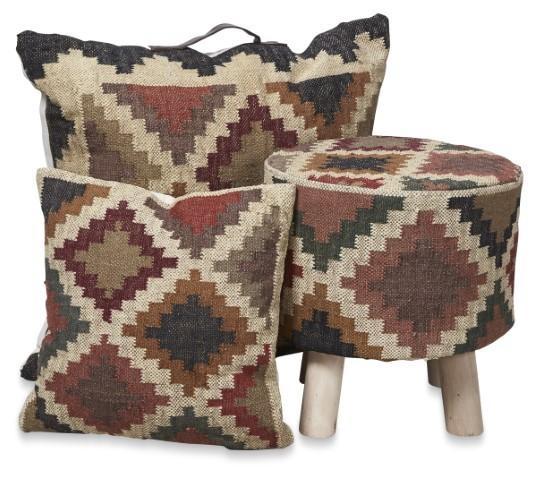 Kilm Checkered 75cm Floor Cushion w handle - Brown Multi-abc