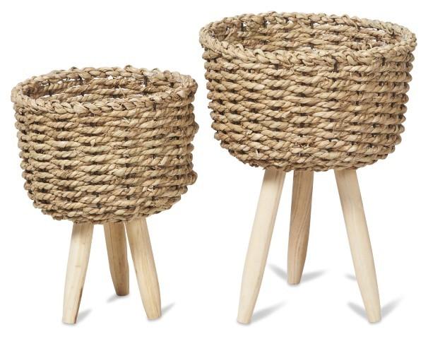 Set of 2 Lined Grass Planters - Natural-abc