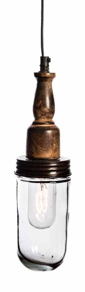 Vintage Glass Bulb Iron Ceiling Lamp w/ Wood Fitting-abc