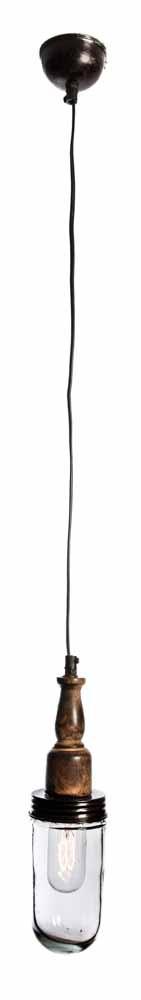 Vintage Glass Bulb Iron Ceiling Lamp w/ Wood Fitting-abc