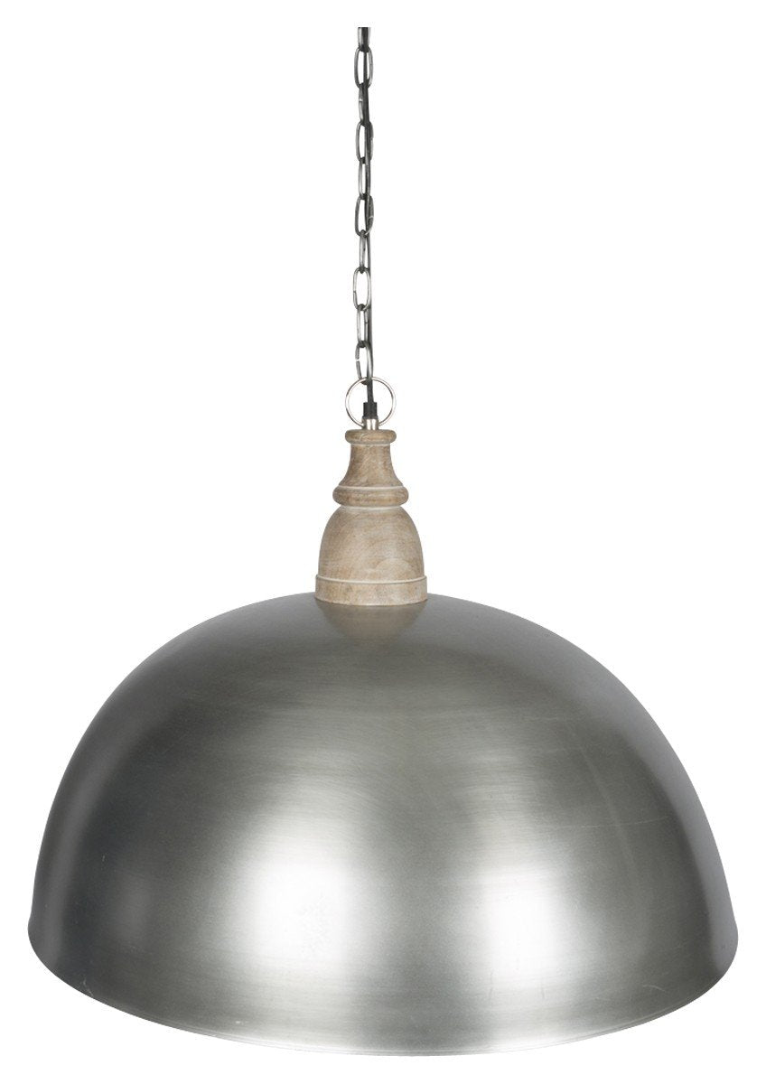 Large Iron Pendant Light with Wood Top-abc
