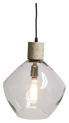 Classic Glass and Wood Pendant Light - Clear/White Wash-abc