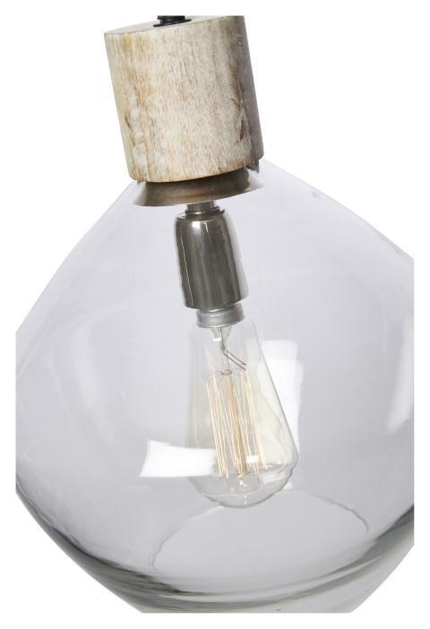 Classic Glass and Wood Pendant Light - Clear/White Wash-abc