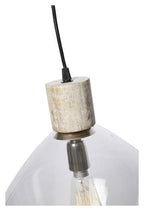 Classic Glass and Wood Pendant Light - Clear/White Wash-abc