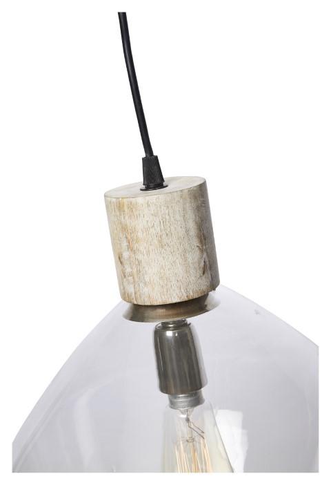 Classic Glass and Wood Pendant Light - Clear/White Wash-abc