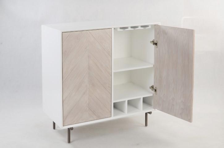 Fox & Ivy Solid Bar Cabinet with internal Shelving - White Wash-abc
