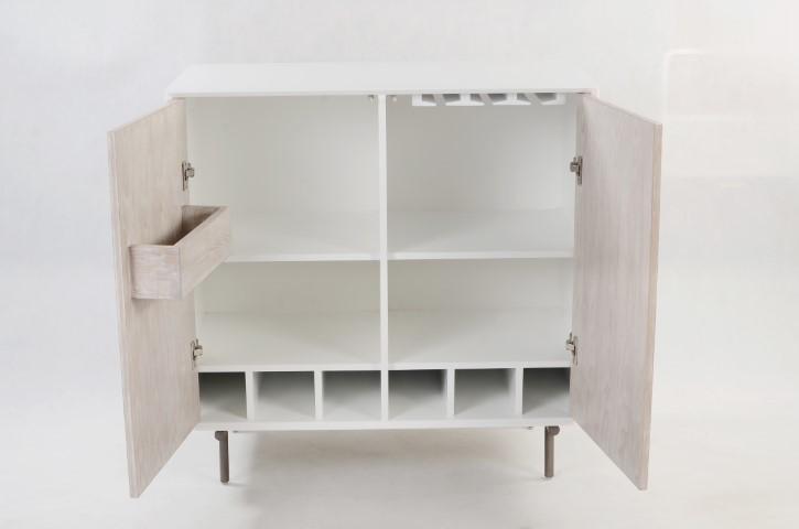 Fox & Ivy Solid Bar Cabinet with internal Shelving - White Wash-abc