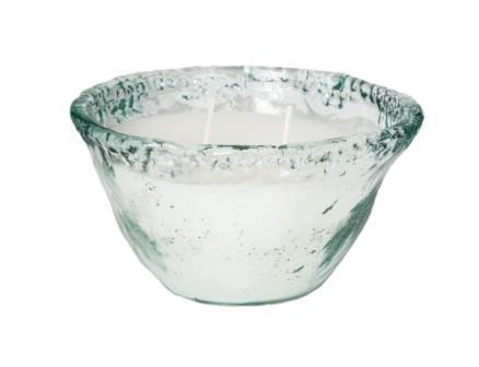 Small Round Recycled Glass Candle Holder with 2 Wicks, Parafin Wax, 100% Cotton and Lead Free-abc