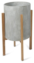 Round Concrete Planter on Wooden Oak Stand Large-abc